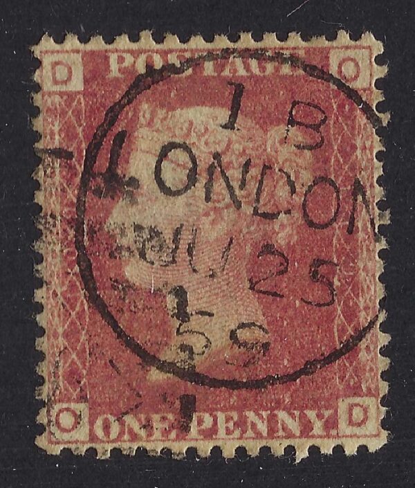 QV sg43 1d red (O-D) plate 109 with fine 1869 London cds