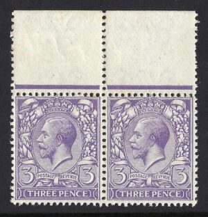 KGV sg375wk 3d violet N22(3)d (wmk inverted & reversed) pair – unmounted mint