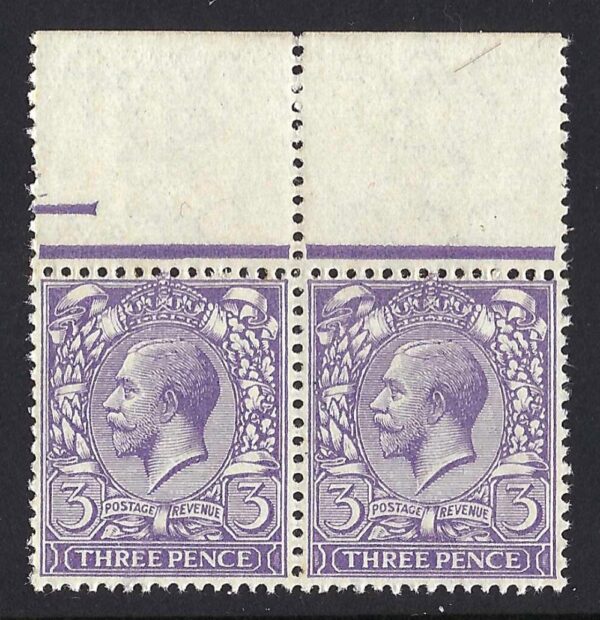 KGV sg375wk 3d violet N22(3)d (wmk inverted & reversed) pair – unmounted mint