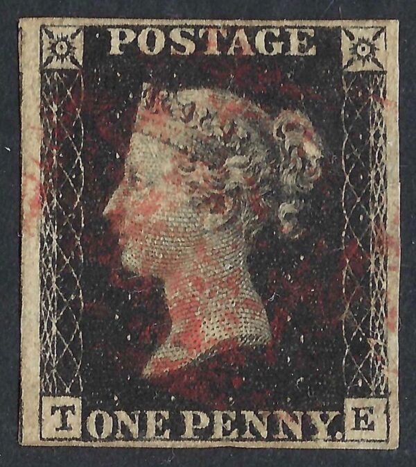 QV 1840 1d black (T-E) Plate 6 showing mark NE of E square