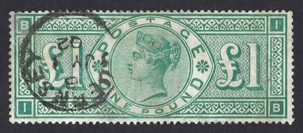 QV sg212 £1 green with 1902 Guernsey cds