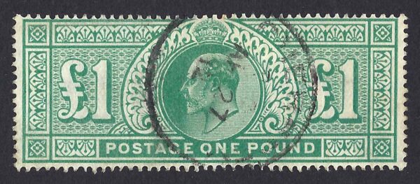 KEVII sg266 £1 dull blue-green with 1912 Guernsey cds