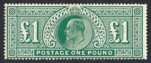 KEVII sg266 £1 dull blue-green - lightly mounted mint