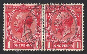 KGV sg361 1d scarlet-vermilion pair Spec N16(14) with 1920 Englefield Green cds