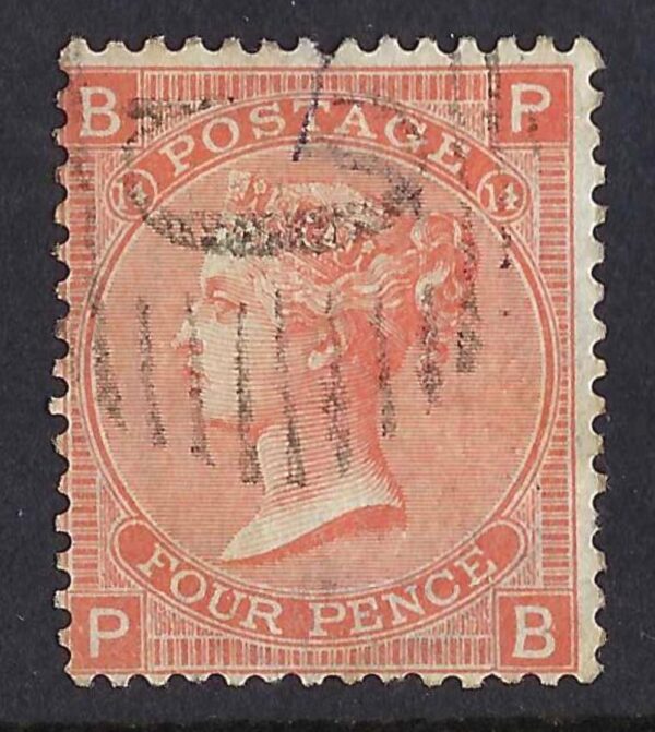 QV sg93 4d vermilion (P-B) Plate 14 Spec Z92 used in Constantinople