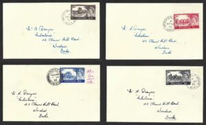 QEII 1955 set of Waterlow castles on FDCs (sg536-539)