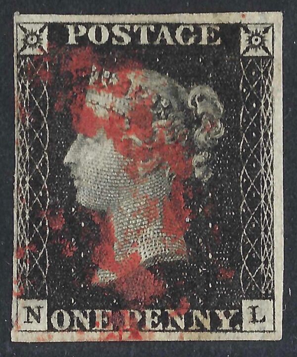 QV sg2 1d black (N-L) Plate 3 with part red maltese cross