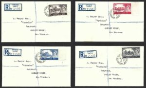 QEII 1958 set of 1st De La Rue castles on registered covers