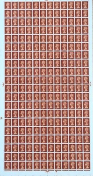 QEII sg723 ½d orange-brown Cyl 2 No Dot compete sheet - unmounted mint