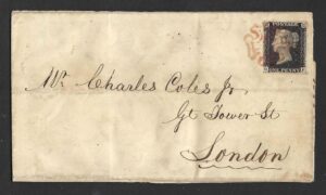 QV sg2 1d black (G-F) Plate 4 on 1840 cover to London