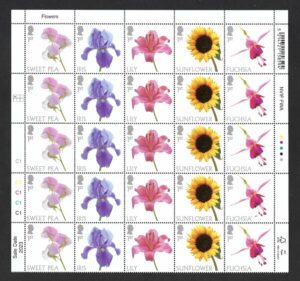 Flowers (2023) sheet of 25x 1st Class (Face value £41.25)