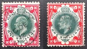 KEVII sg257 1s dull green & carmine + sg259 dull green & scarlet - fine used pair