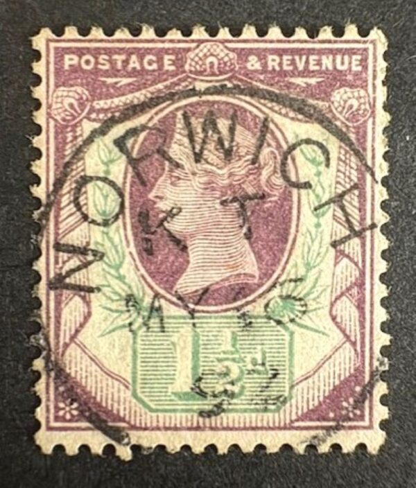 QV sg198 1½d dull purple & pale green with fine 1892 Norwich cds