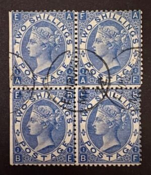 QV sg119 2s deep blue block (AE-BF) fine used with 1872 Edinburgh cds