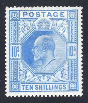 KEVII sg265 10/- ultramarine - lightly mounted mint