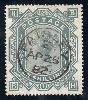 QV sg128 10/- greenish grey (B-H) with fine 1882 Paisley cds