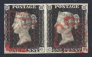 QV sg2 1d black pair (CG-CH) plate 4 with red Maltese Crosses