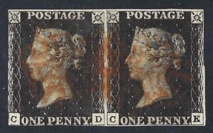 QV 1d penny black pair (CD-CE) plate 6