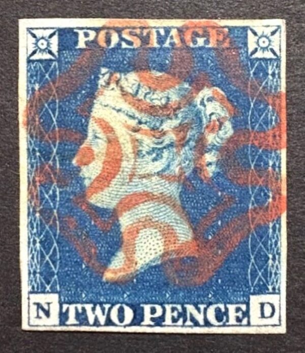 QV sg5e 2d blue (N-D) Plate 1 with fine red Maltese cross