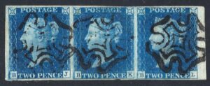 QV sg5 2d blue strip (BJ-BL) plate 2 with black Maltese crosses