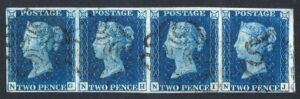 QV sg5 2d blue strip (NG-NJ) plate 2 with black Maltese crosses