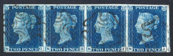 QV sg5 2d blue strip (NG-NJ) plate 2 with black Maltese crosses