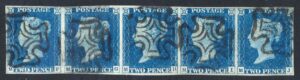 QV sg5 2d blue strip (MF-MJ) plate 1 with black Maltese crosses