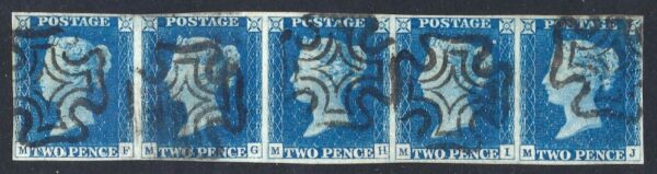 QV sg5 2d blue strip (MF-MJ) plate 1 with black Maltese crosses