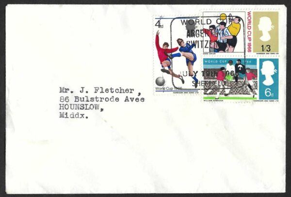 1966 World Cup cover with Argentina v Switzerland (Sheffield) July 19th postmark