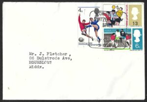 1966 World Cup cover with Switzerland v Spain (Sheffield) July 15th postmark