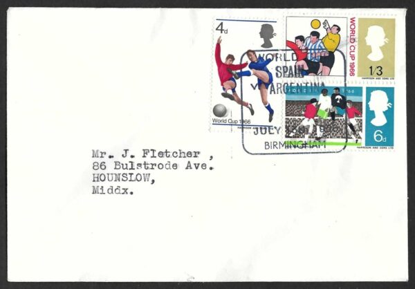 1966 World Cup cover with Spain v Argentina (Birmingham) July 13th postmark