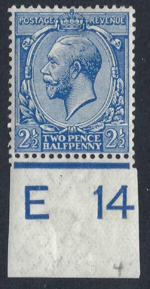 KGV SG 371/73a Spec N21(4) 2½d Bright blue Control E14 – mounted mint