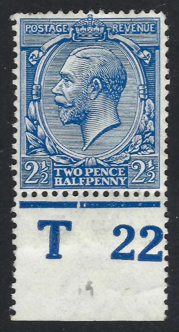 KGV SG 371/73a Spec N21(19) 2½d Ultramarine Control T22 – mounted mint