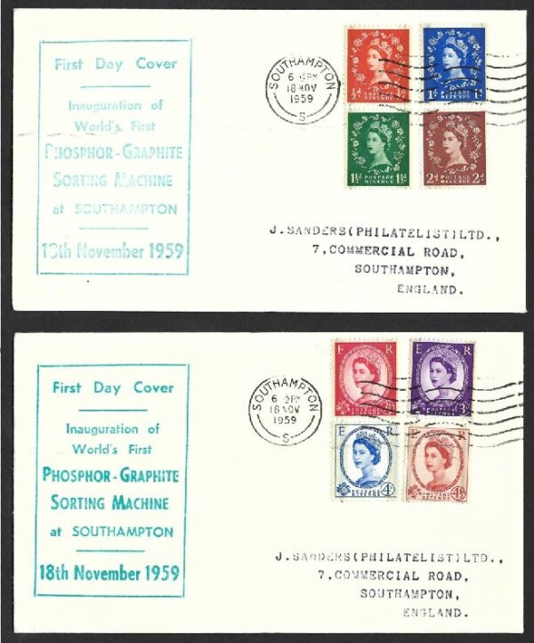 QEII 1959 Inauguration of World`s First Phosphor-Graphite Sorting Machine First Day Covers (2)