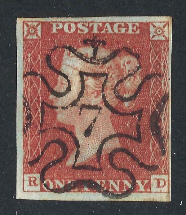 QV SG 8m 1d red-brown (R-D) plate 34 with #7 in maltese cross