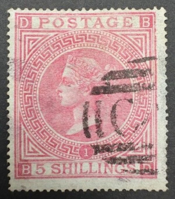 QV SG 126 5/- rose (B-D) Plate 1 - fine used