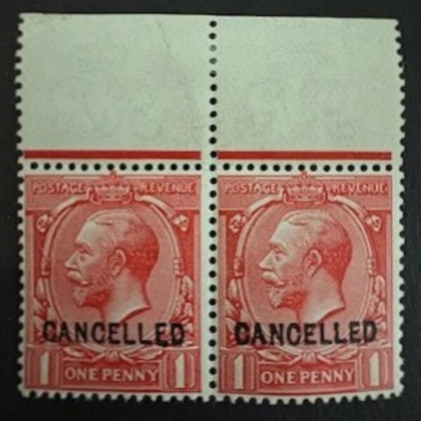 KGV SG 357/61 "CANCELLED" pair - U/M (mounted in margin)