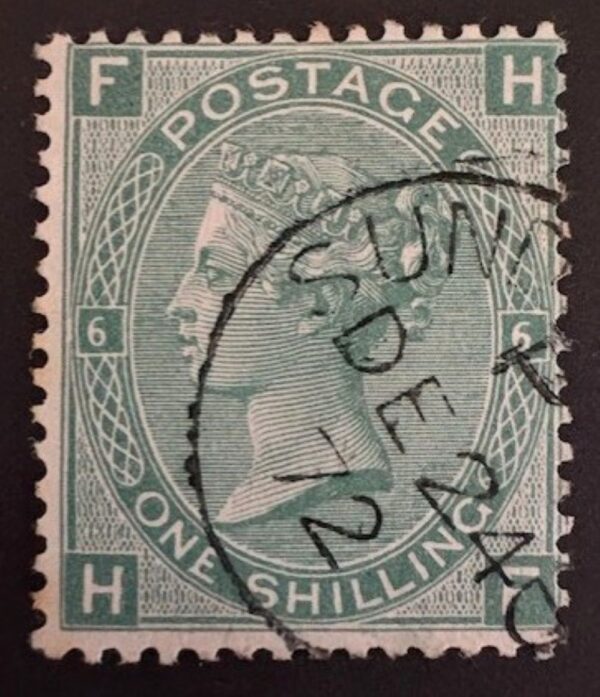 QV SG 117 1/- green (H-F) plate 6 – fine used