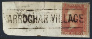 QV 1d red with ARROCHAR VILLAGE scots local cancel