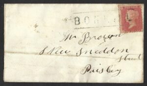 1859 cover from Alexandria (West Dunbartonshire) 1d red tied with fine boxed BONHILL cancellation to Paisley