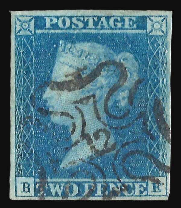 QV SG 13 Spec E1(1)vl 2d Pale blue (B-E) Plate 3 with #12 in Maltese cross