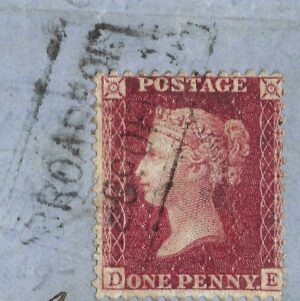 QV 1d red tied with boxed BROADFORD REC OFFICE on 1858 piece