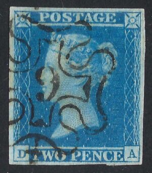 QV SG 14 Spec E1(2)vf 2d Blue (D-A) Plate 3 with #6 in Maltese cross