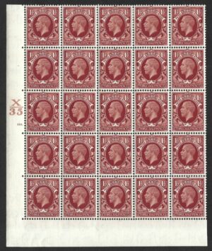 KGV SG 441 Spec N53(1) 1½d Red-brown Control X35 135 dot block of 25