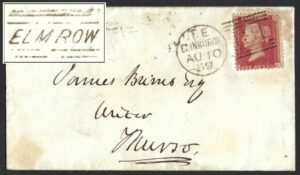 Fine ELM ROW backstamp on rear of 1859 cover to Munro