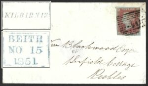 Fine boxed KILBIRNIE and BEITH backstamps on 1851 cover to Peebles