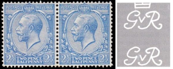 KGV SG 372 Spec N21(za) 2½d Blue Dandy Roll variety – Missing Crown