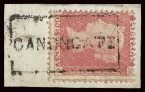 QV 1d red tied with boxed CANONGATE cancel on piece