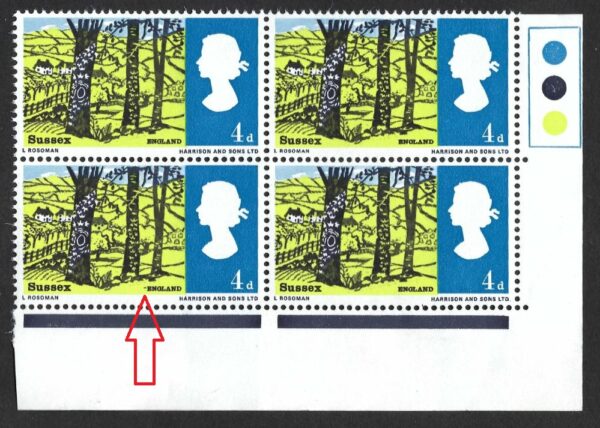 QEII 1966 SG 689 Spec W85(a) “Dash before ENGLAND” variety in block – unmounted mint