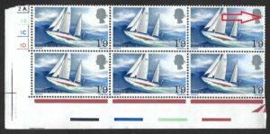 QEII 1967 SG 771 Spec W122(a) “Broken ribbon” variety in block – unmounted mint